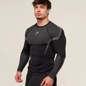 Gymshark Onyx 5.0Seamless Compression Shirt XS Black/LightGrey long Sleeve New